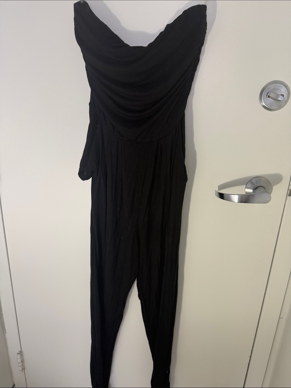 Heart & Hips Black Strapless Draped Jumpsuit Romper